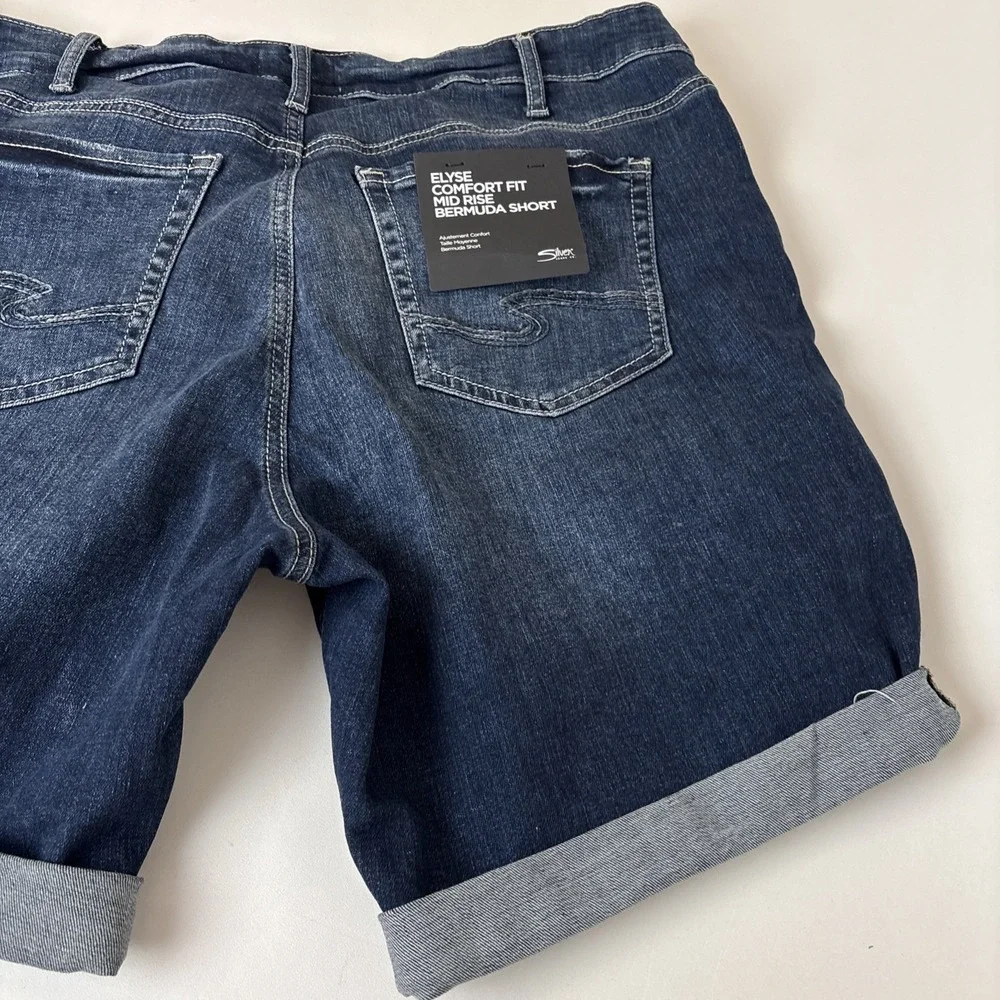 Silver Jeans Co Suki Bermuda Women's Blue Denim Shorts Size 18 New - Picture 13 of 14